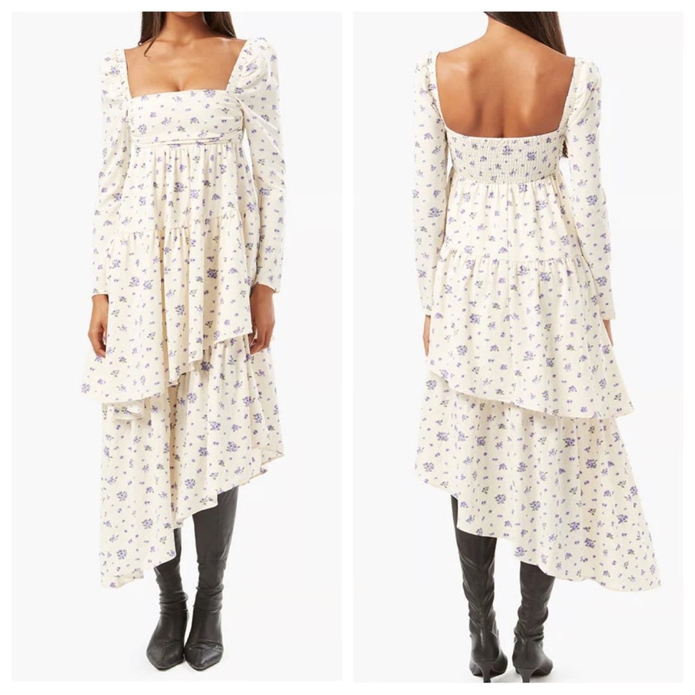 WeWoreWhat Floral Asymmetric Tiered Puff Sleeve Corset Dress